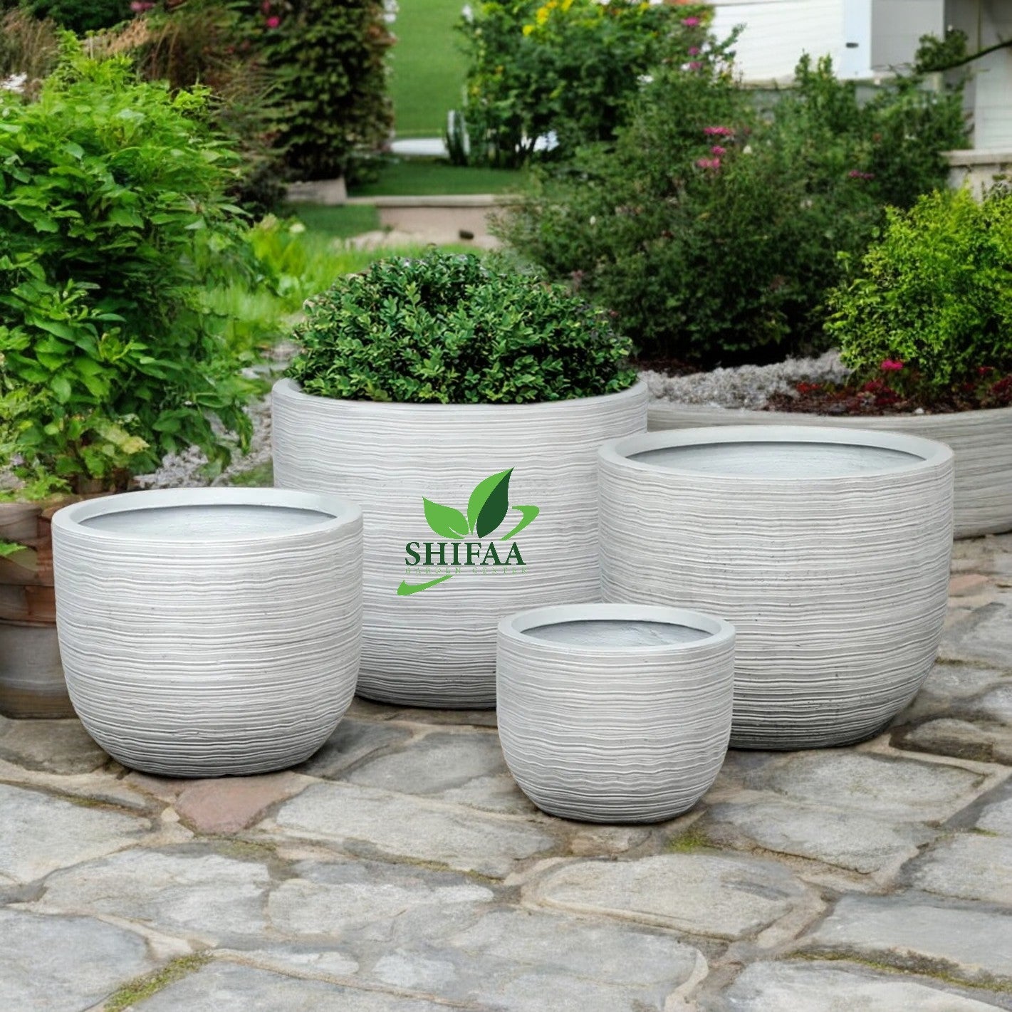 Fiber Clay Ribbed Pot Round